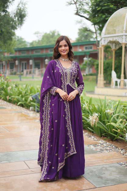 Faux Blooming Georgette Embroidered Gown with Dupatta
