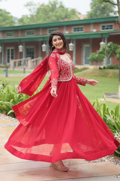 Faux Blooming Georgette Embroidered Gown with Dupatta