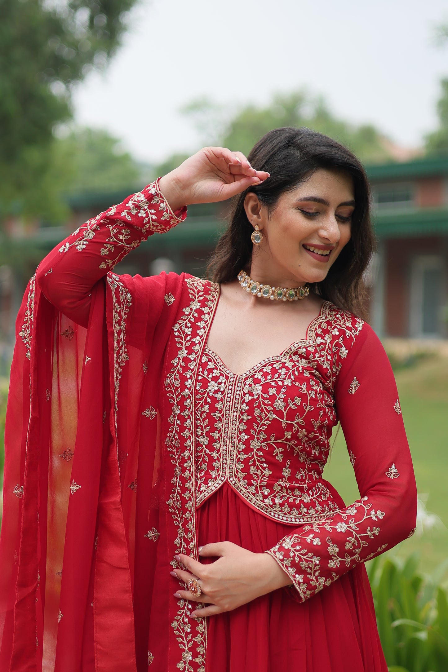Faux Blooming Georgette Embroidered Gown with Dupatta