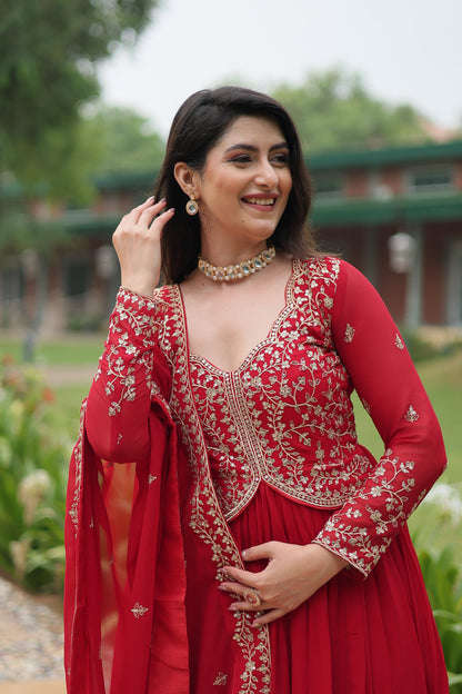 Faux Blooming Georgette Embroidered Gown with Dupatta