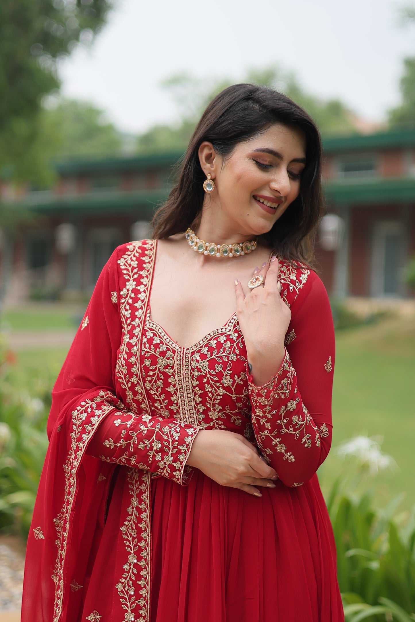 Faux Blooming Georgette Embroidered Gown with Dupatta