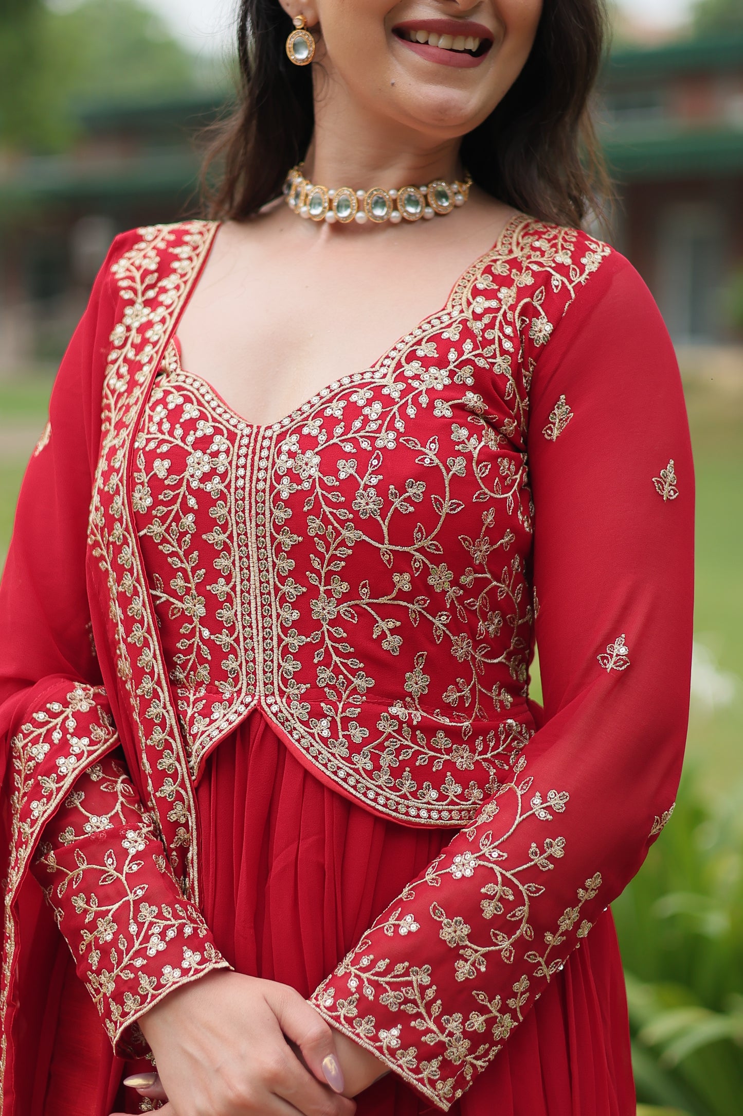 Faux Blooming Georgette Embroidered Gown with Dupatta