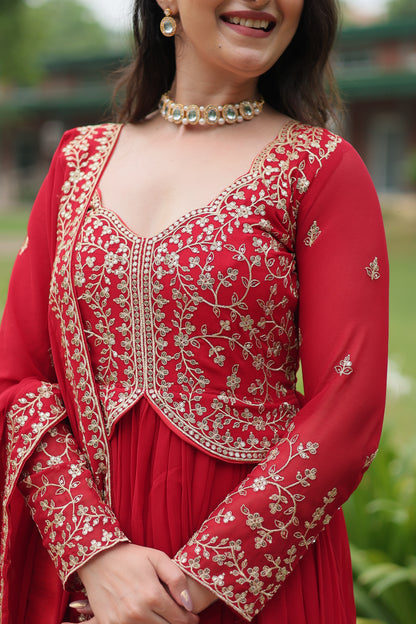 Faux Blooming Georgette Embroidered Gown with Dupatta