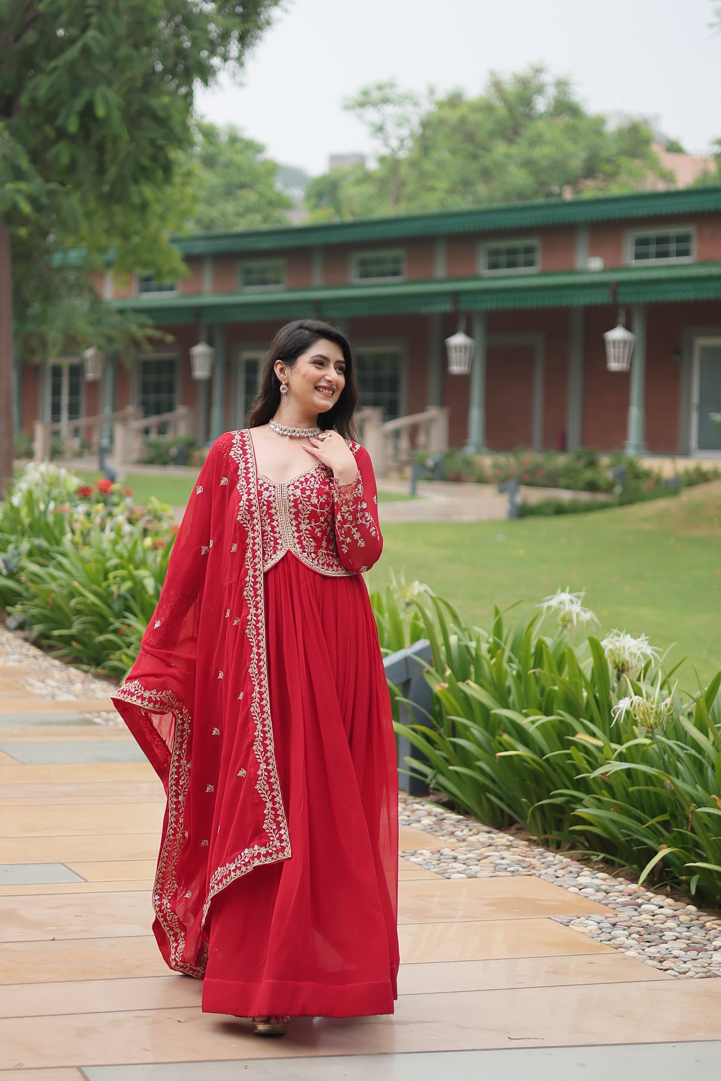 Faux Blooming Georgette Embroidered Gown with Dupatta