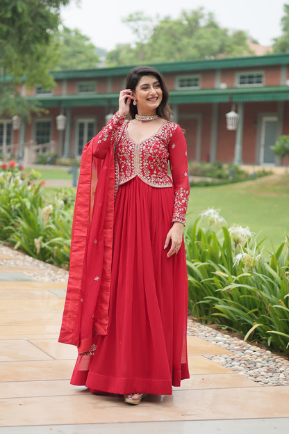 Faux Blooming Georgette Embroidered Gown with Dupatta