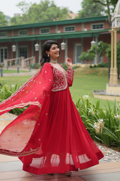 Faux Blooming Georgette Embroidered Gown with Dupatta