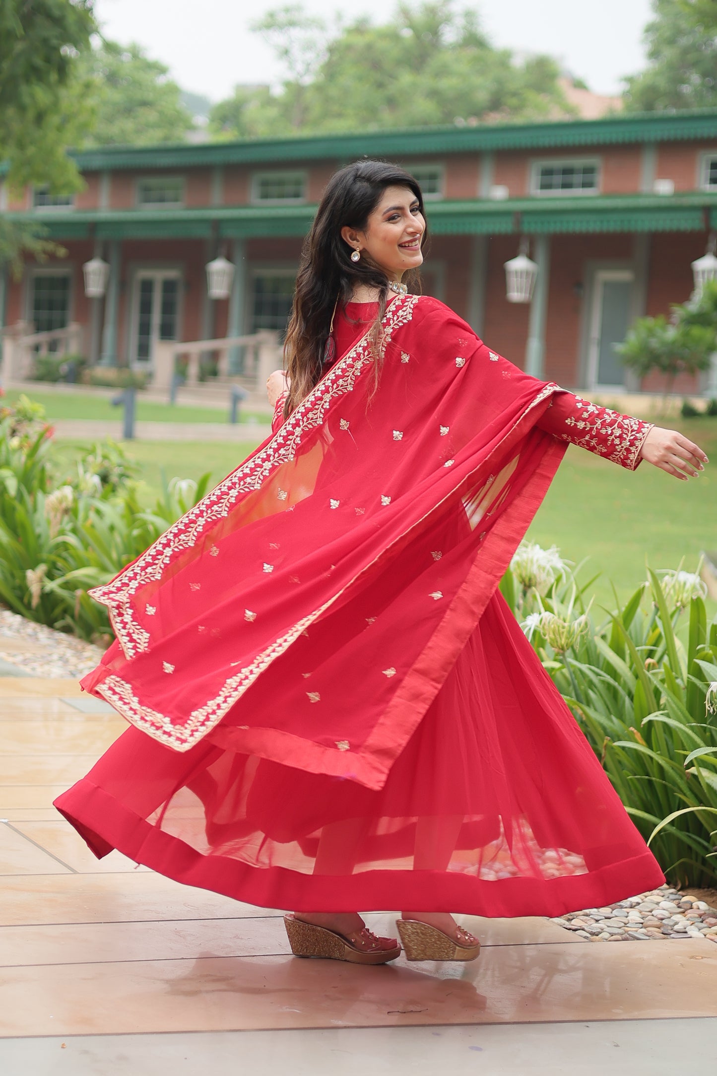Faux Blooming Georgette Embroidered Gown with Dupatta