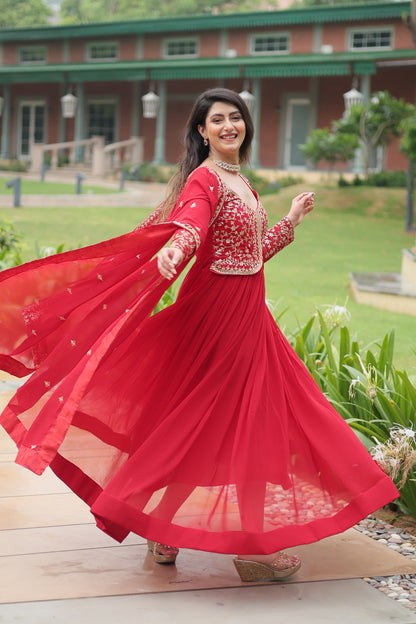 Faux Blooming Georgette Embroidered Gown with Dupatta