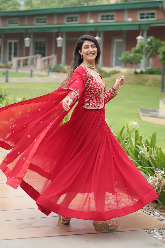Faux Blooming Georgette Embroidered Gown with Dupatta
