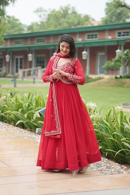 Faux Blooming Georgette Embroidered Gown with Dupatta