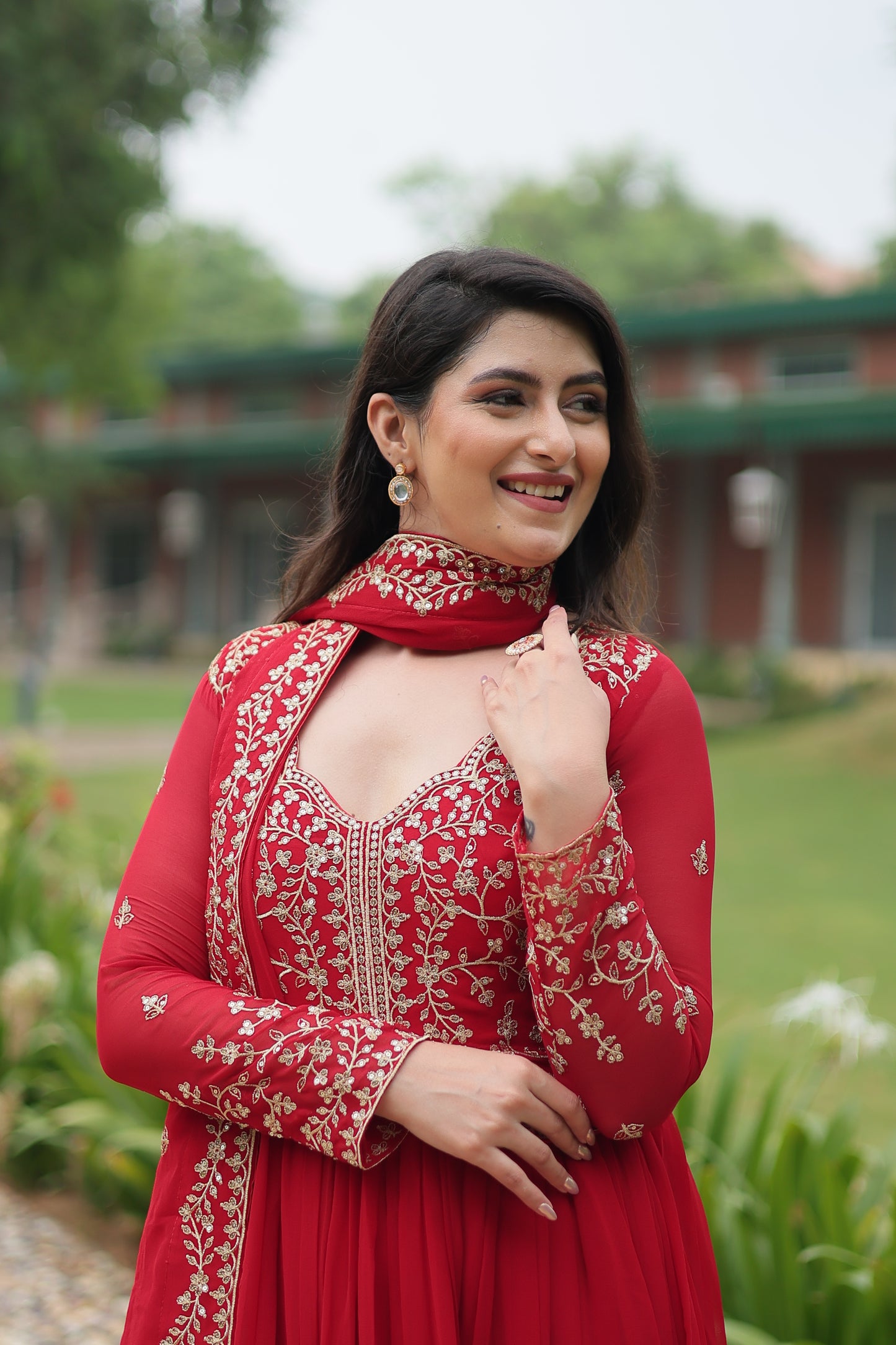 Faux Blooming Georgette Embroidered Gown with Dupatta
