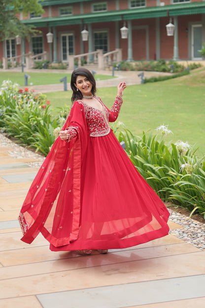 Faux Blooming Georgette Embroidered Gown with Dupatta