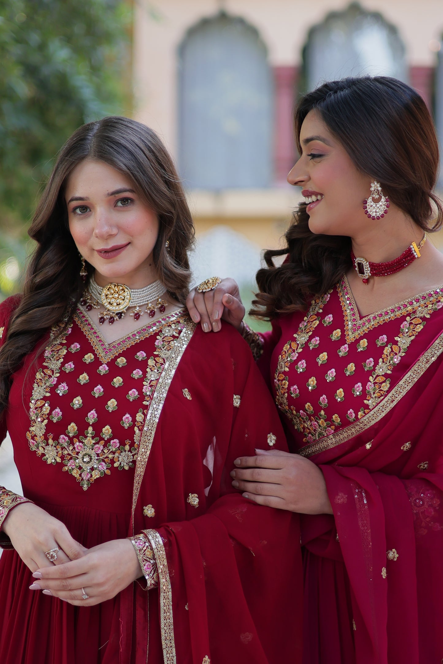 Maroon Sequins Embroidered Georgette Anarkali Gown with Dupatta