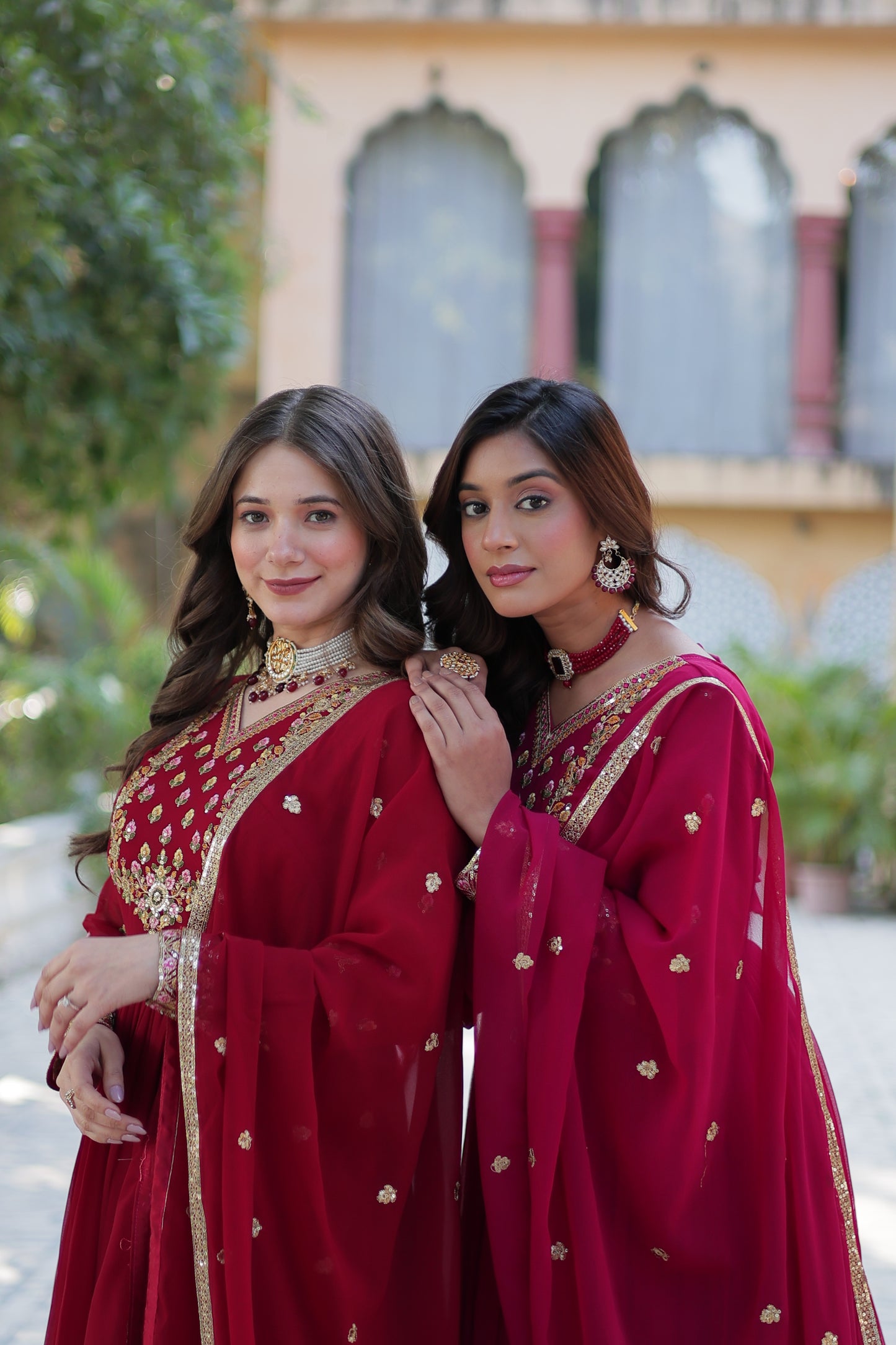 Maroon Sequins Embroidered Georgette Anarkali Gown with Dupatta