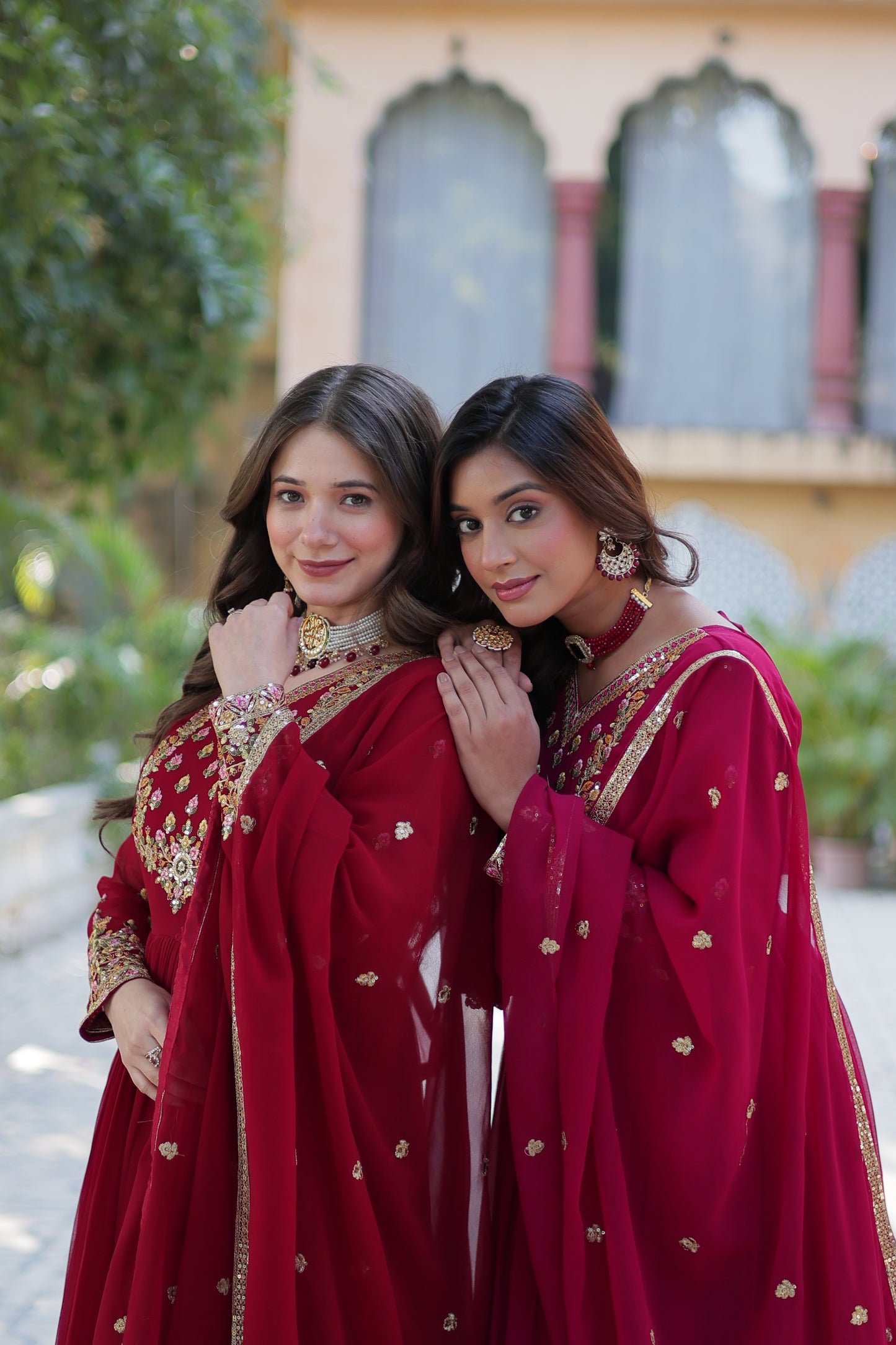 Maroon Sequins Embroidered Georgette Anarkali Gown with Dupatta