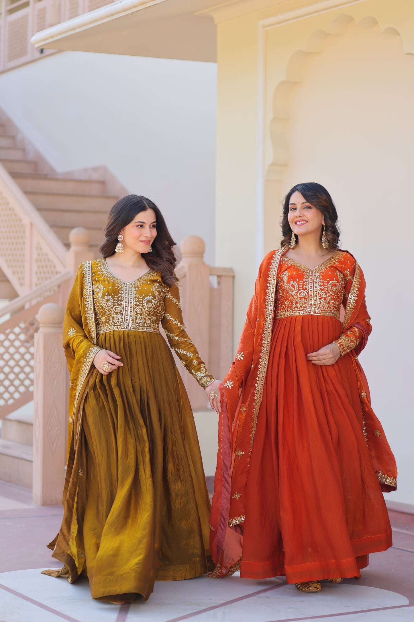Fendy Fabric Embroidered Gown with Sequins Dupatta Set