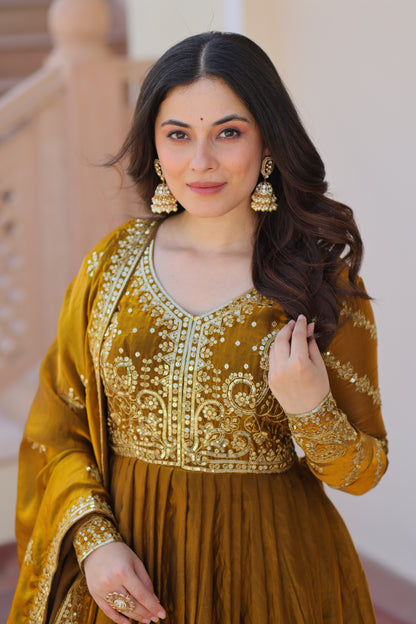 Fendy Fabric Embroidered Gown with Sequins Dupatta Set