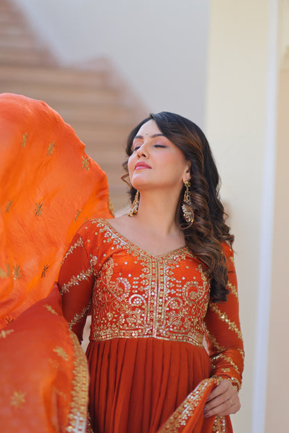 Fendy Fabric Embroidered Gown with Sequins Dupatta Set