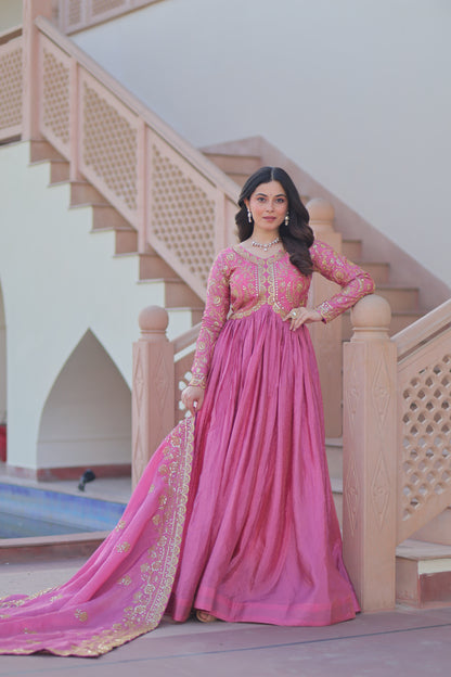 Gold Crush Embroidered Gown With Dupatta Set