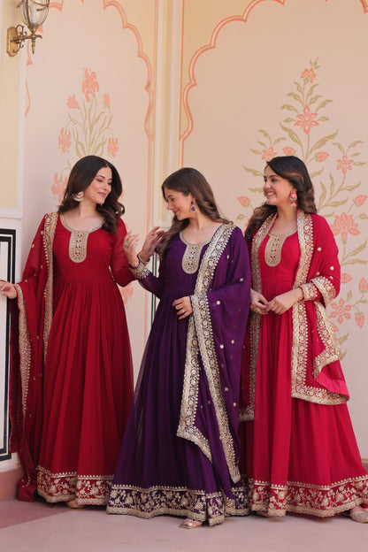 Premium Faux Georgette Designer Gown with Embroidery Dupatta