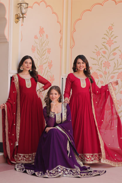 Premium Faux Georgette Designer Gown with Embroidery Dupatta