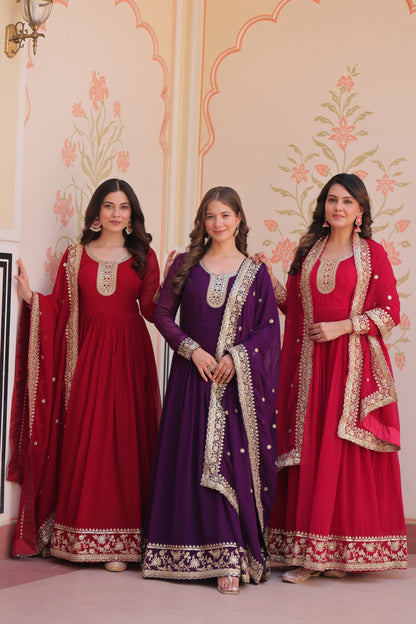 Premium Faux Georgette Designer Gown with Embroidery Dupatta