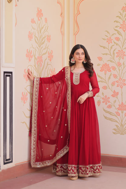 Premium Faux Georgette Designer Gown with Embroidery Dupatta