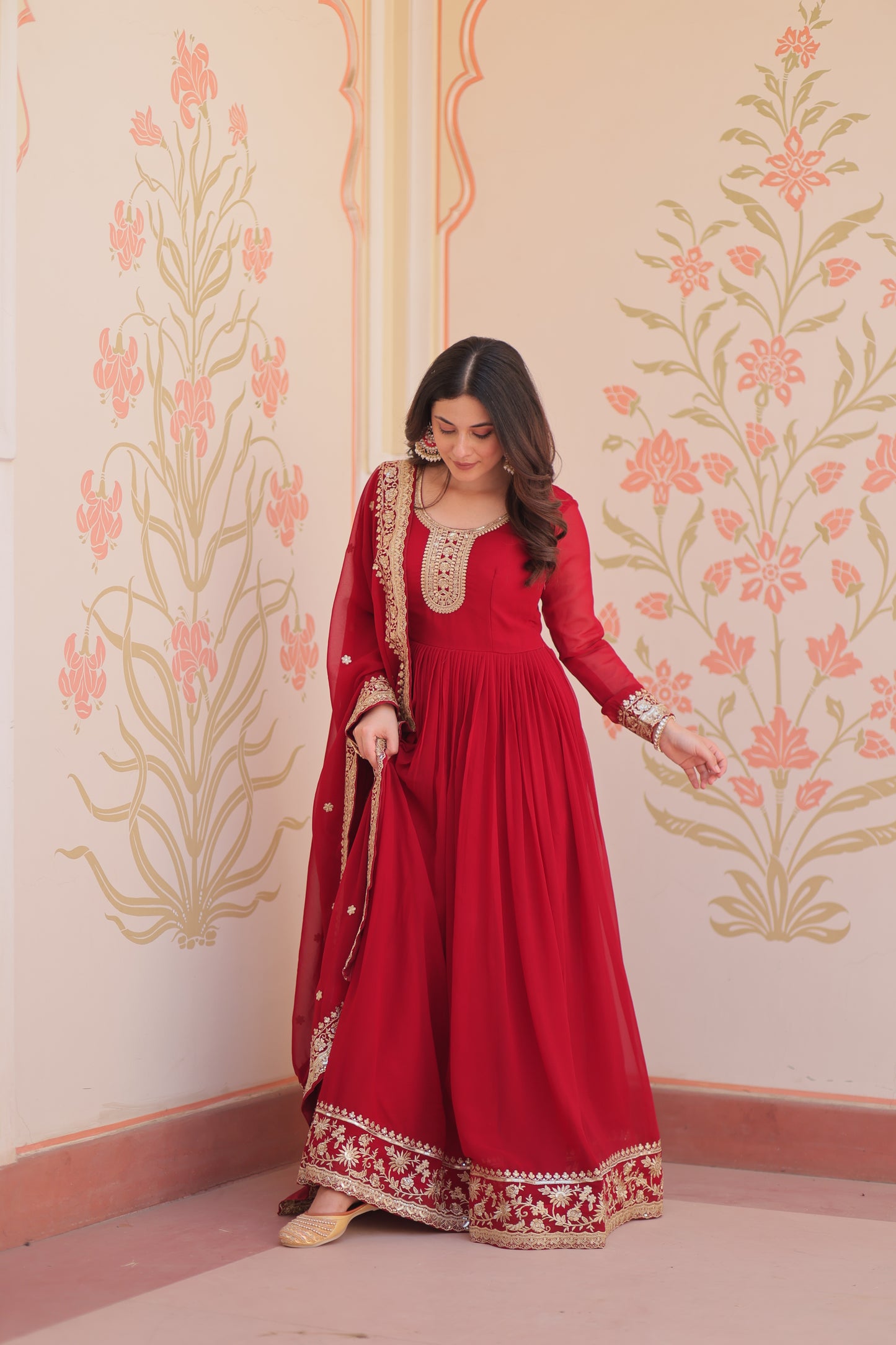 Premium Faux Georgette Designer Gown with Embroidery Dupatta