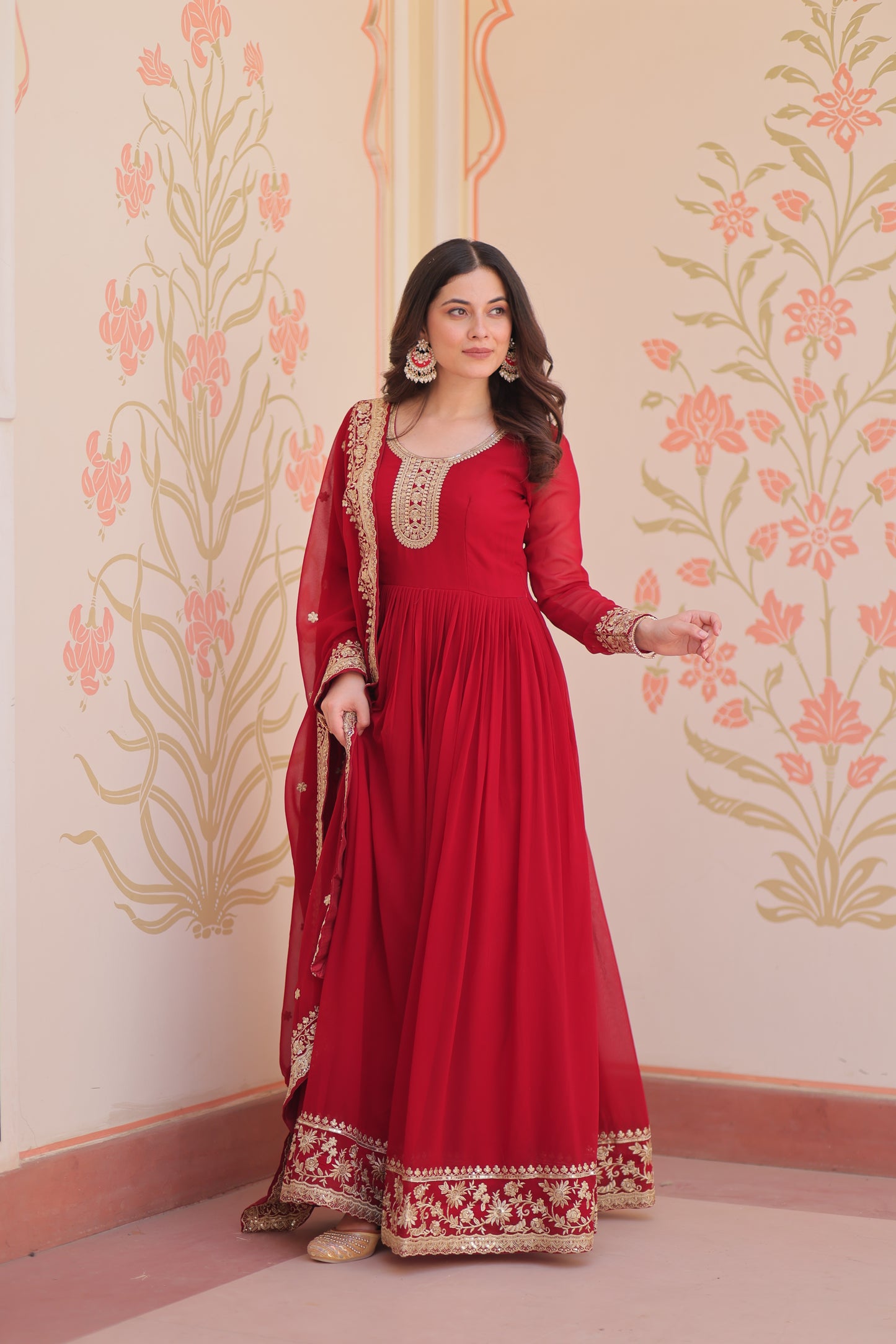 Premium Faux Georgette Designer Gown with Embroidery Dupatta