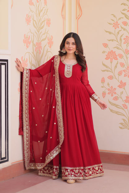 Premium Faux Georgette Designer Gown with Embroidery Dupatta
