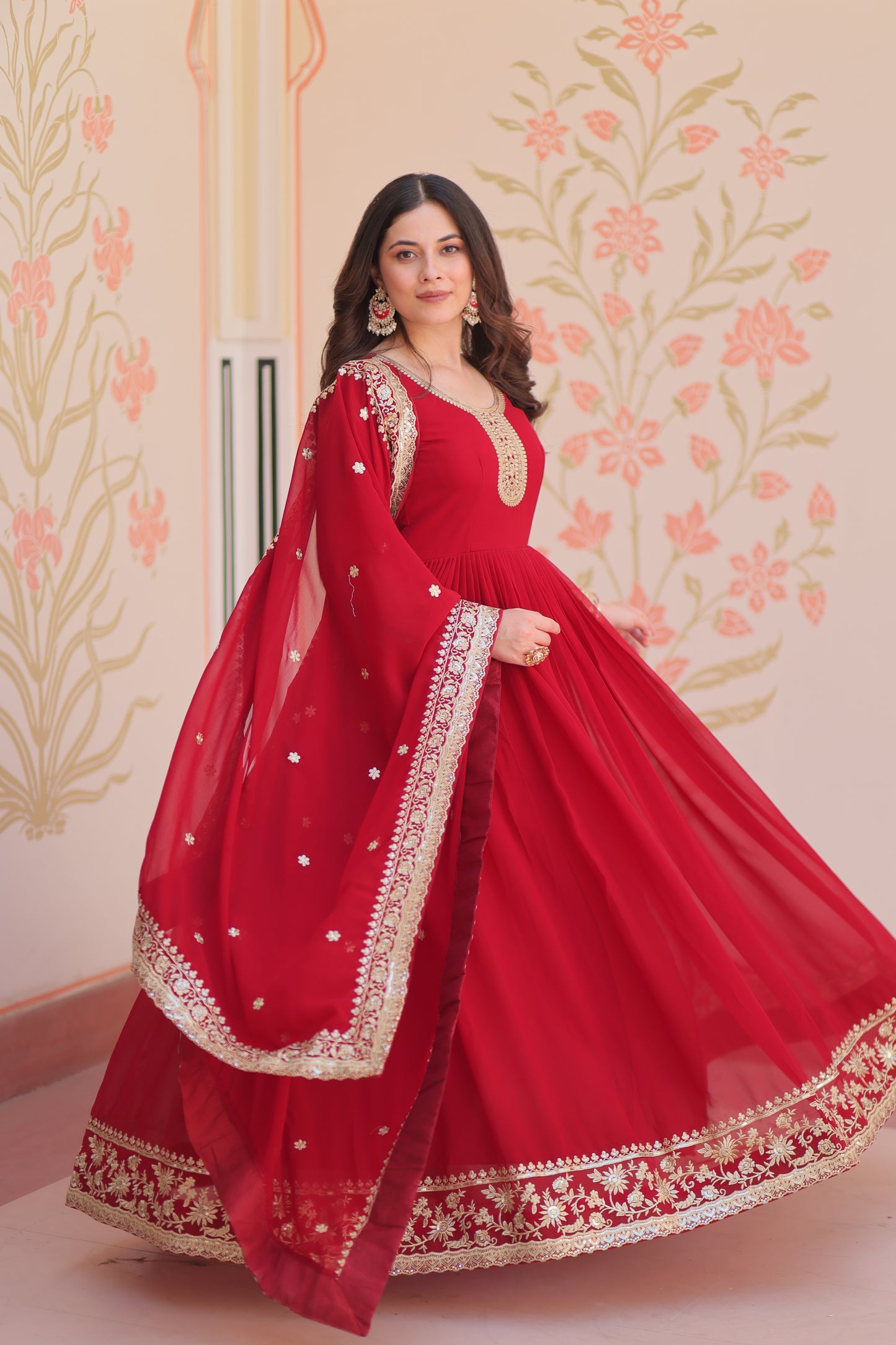 Premium Faux Georgette Designer Gown with Embroidery Dupatta