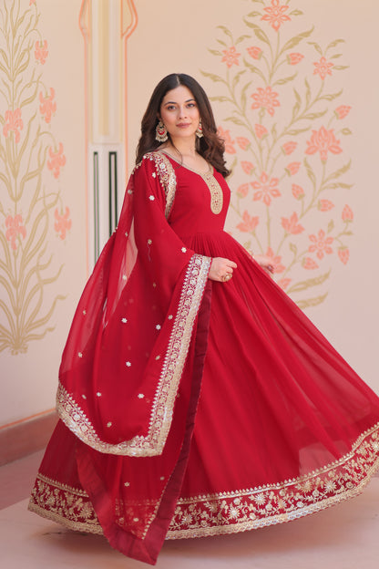 Premium Faux Georgette Designer Gown with Embroidery Dupatta
