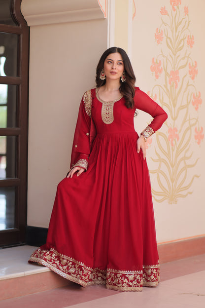 Premium Faux Georgette Designer Gown with Embroidery Dupatta