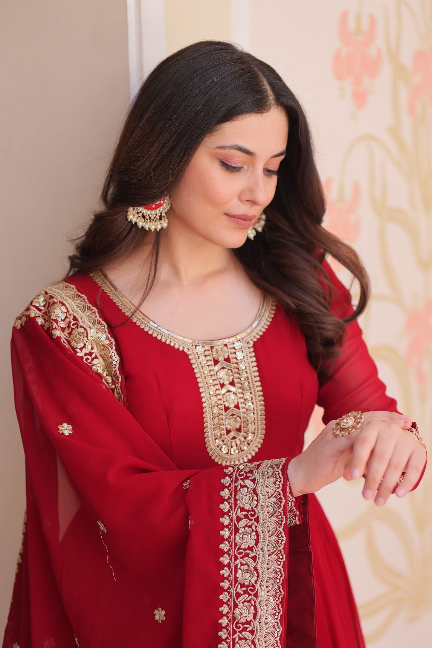 Premium Faux Georgette Designer Gown with Embroidery Dupatta