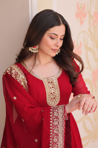 Premium Faux Georgette Designer Gown with Embroidery Dupatta