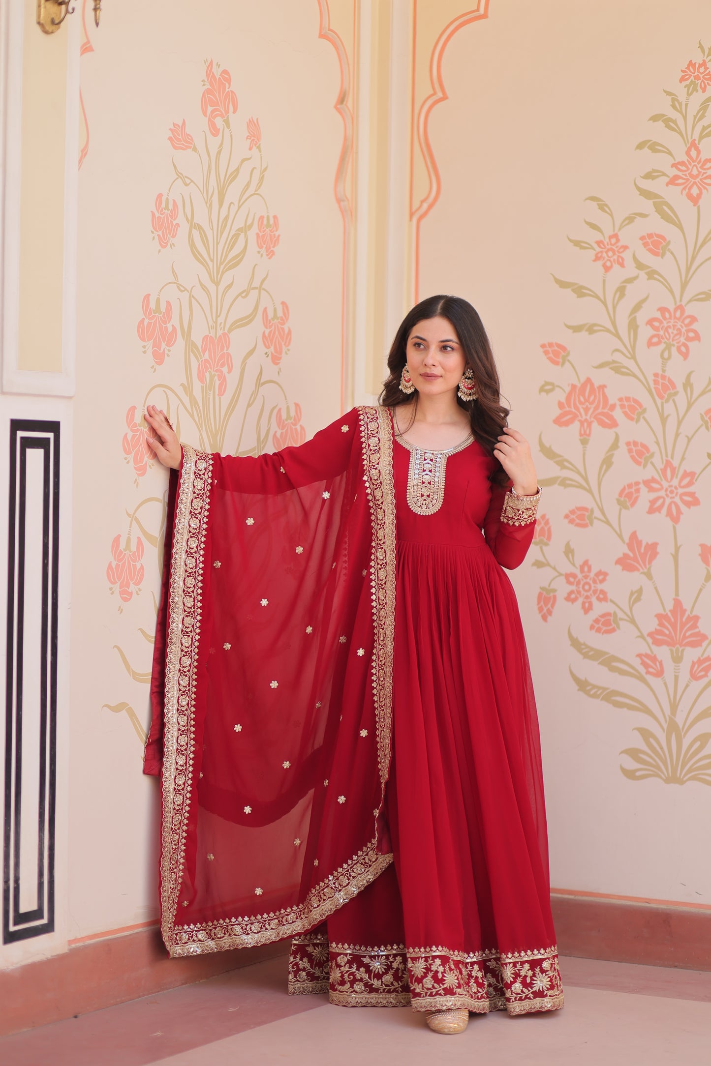 Premium Faux Georgette Designer Gown with Embroidery Dupatta