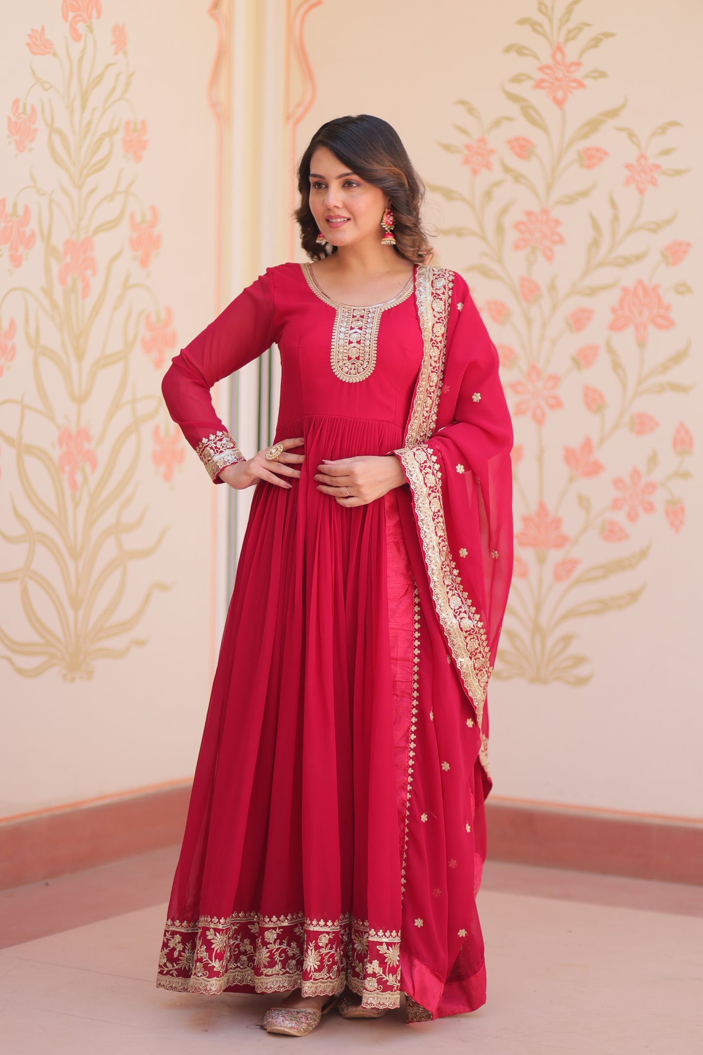 Premium Faux Georgette Designer Gown with Embroidery Dupatta