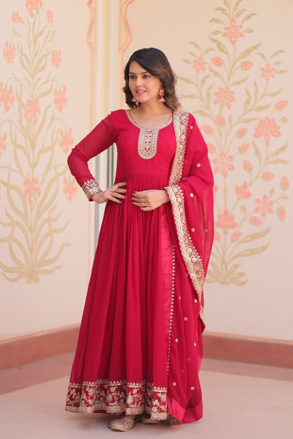 Premium Faux Georgette Designer Gown with Embroidery Dupatta
