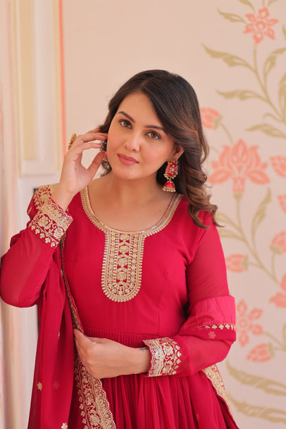 Premium Faux Georgette Designer Gown with Embroidery Dupatta