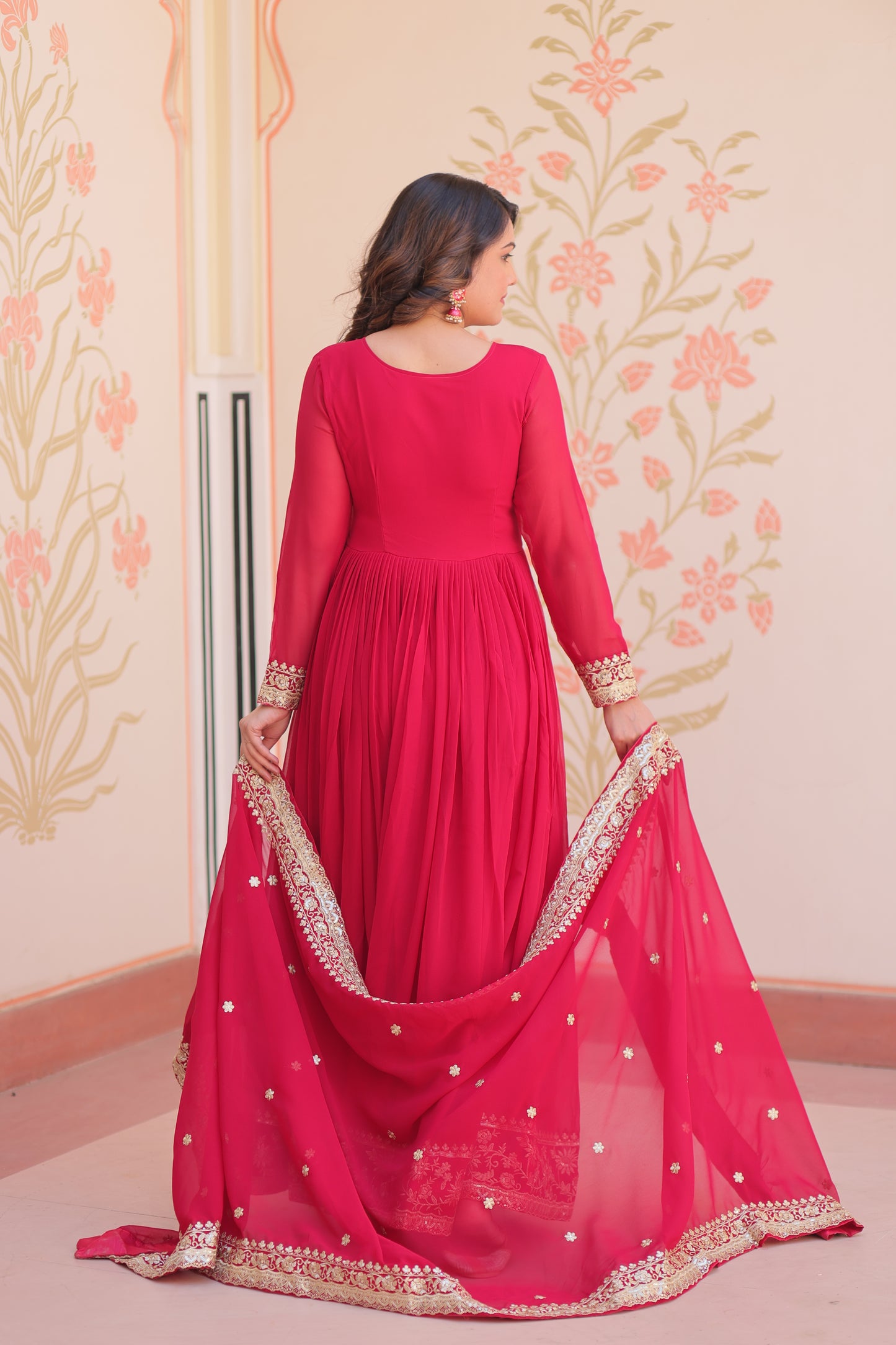 Premium Faux Georgette Designer Gown with Embroidery Dupatta