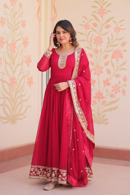 Premium Faux Georgette Designer Gown with Embroidery Dupatta