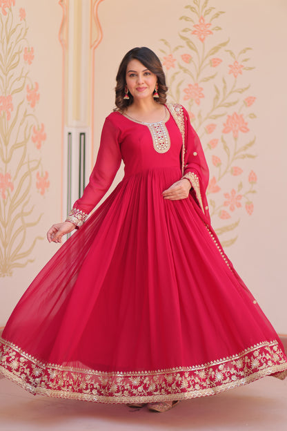 Premium Faux Georgette Designer Gown with Embroidery Dupatta