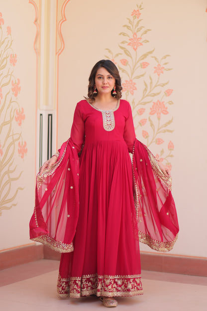Premium Faux Georgette Designer Gown with Embroidery Dupatta