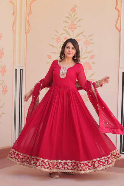 Premium Faux Georgette Designer Gown with Embroidery Dupatta