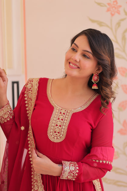 Premium Faux Georgette Designer Gown with Embroidery Dupatta