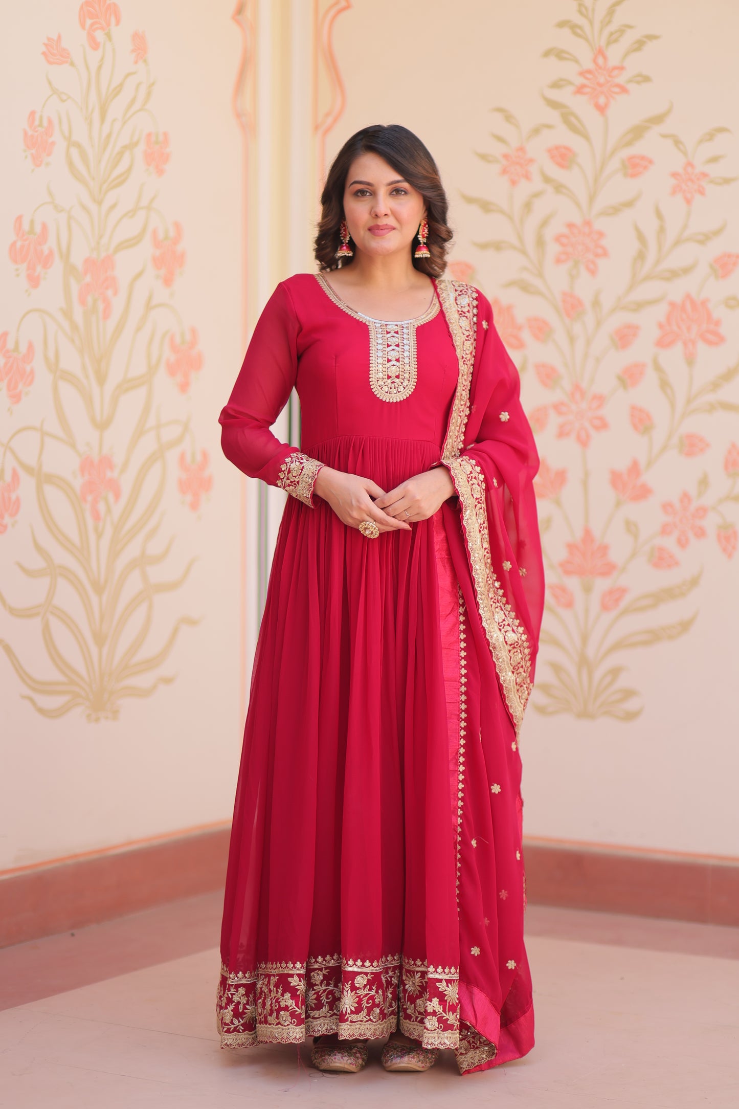 Premium Faux Georgette Designer Gown with Embroidery Dupatta