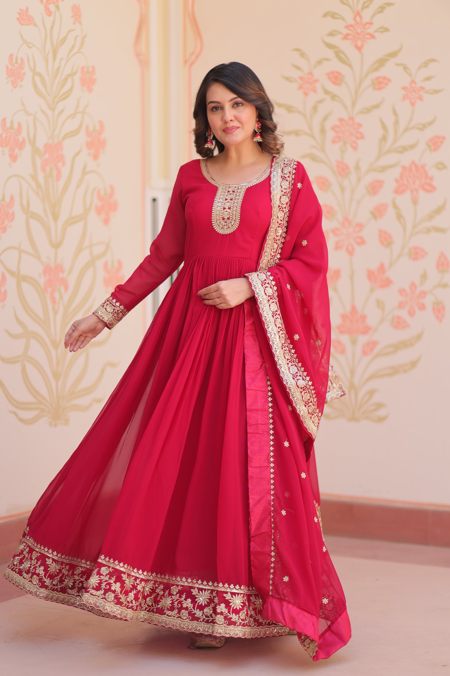 Premium Faux Georgette Designer Gown with Embroidery Dupatta