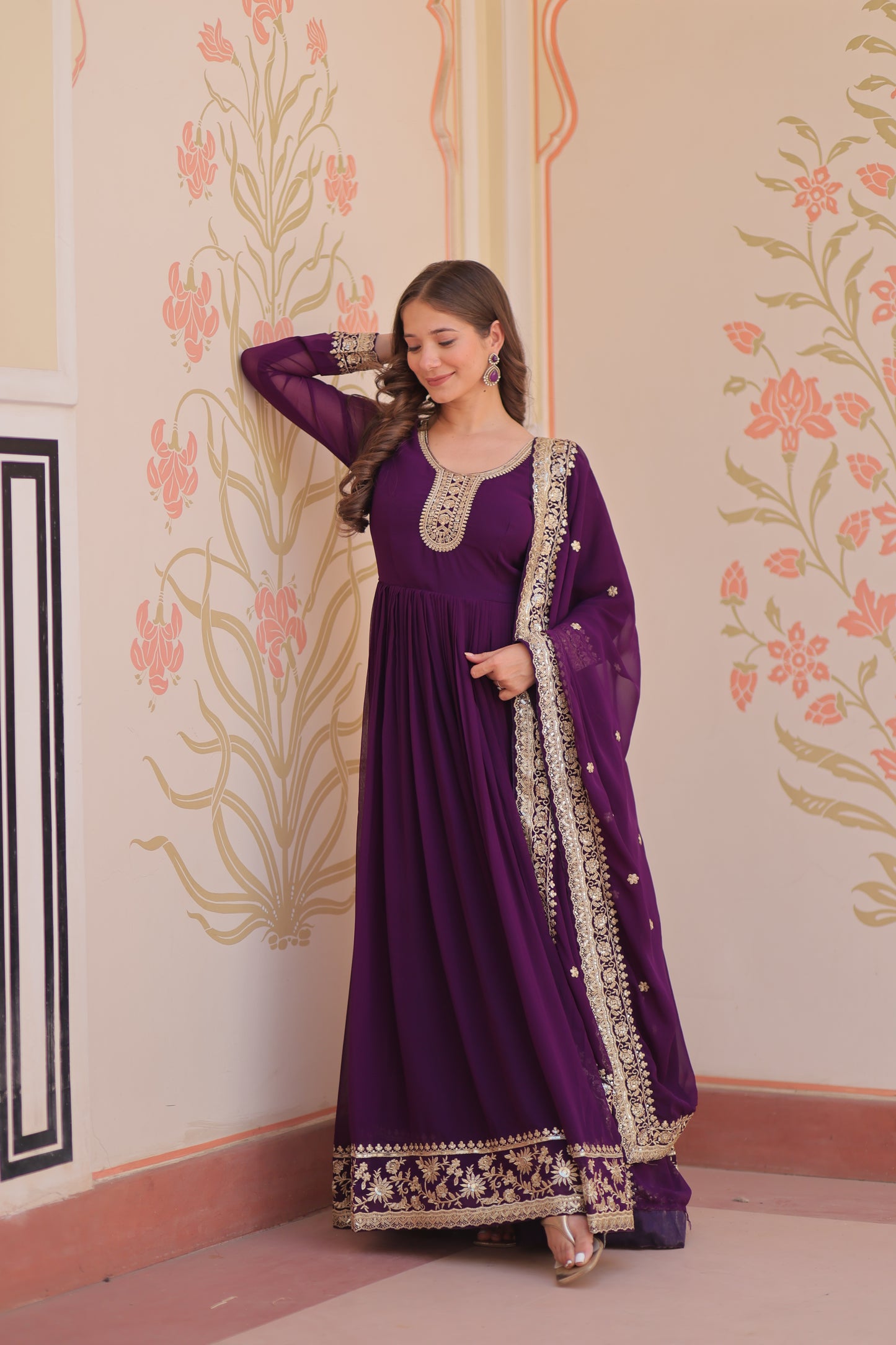 Premium Faux Georgette Designer Gown with Embroidery Dupatta