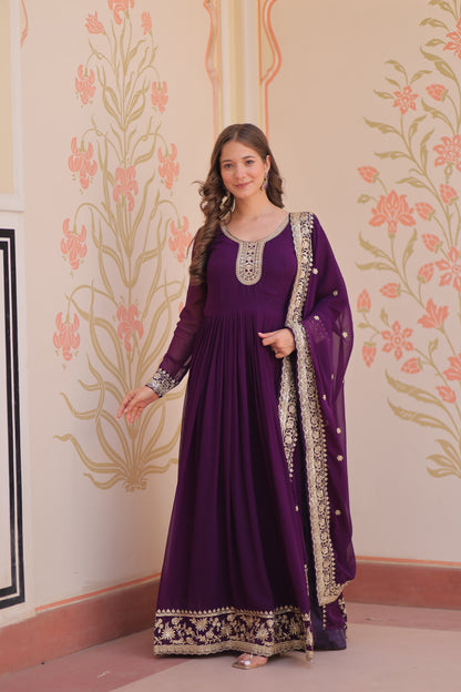 Premium Faux Georgette Designer Gown with Embroidery Dupatta