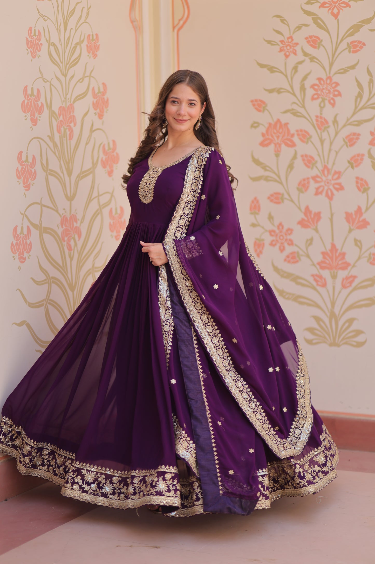Premium Faux Georgette Designer Gown with Embroidery Dupatta
